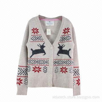 Women's cotton sweater with deer pattern, available in various sizes, styles, colors and fabric